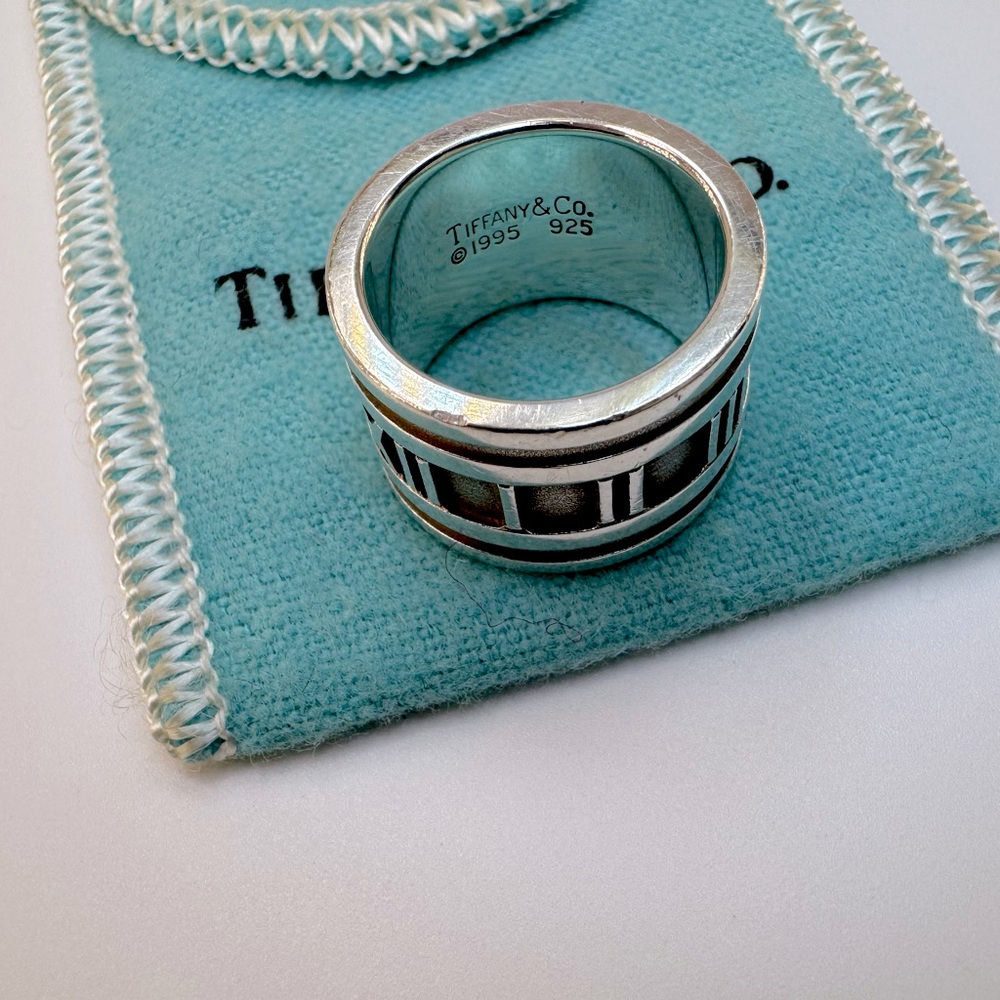 Tiffany & Co Ultra Wide Atlas Ring Relief Roman Numeral Band SZ 4 925 1995 AUTH - Picture 4 of 10